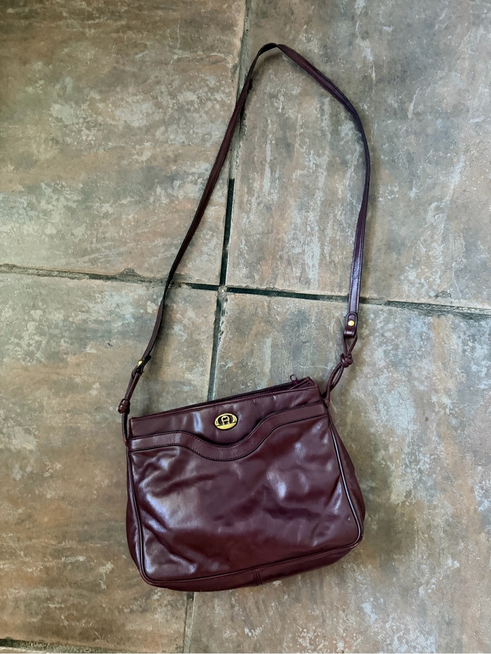 Etienne Aigner Burgundy Leather Crossbody Bag